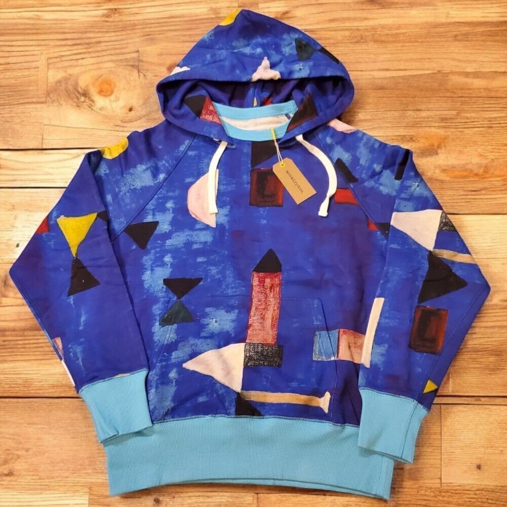 Mcnairy&co Hoodie Men's Lg Blue Monument Valley Geometric‎ Colorful Crewneck NWT